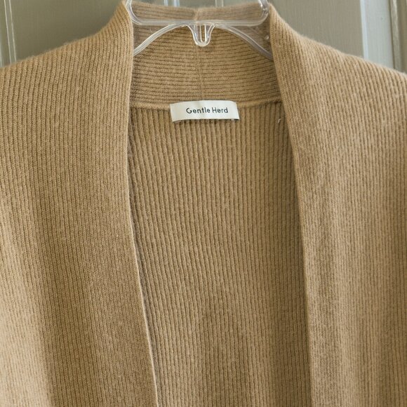 Gentle Herd Cardigan Cashmere Tan Beige Neutral Open Front Long Sleeve Sweater - Picture 8 of 8